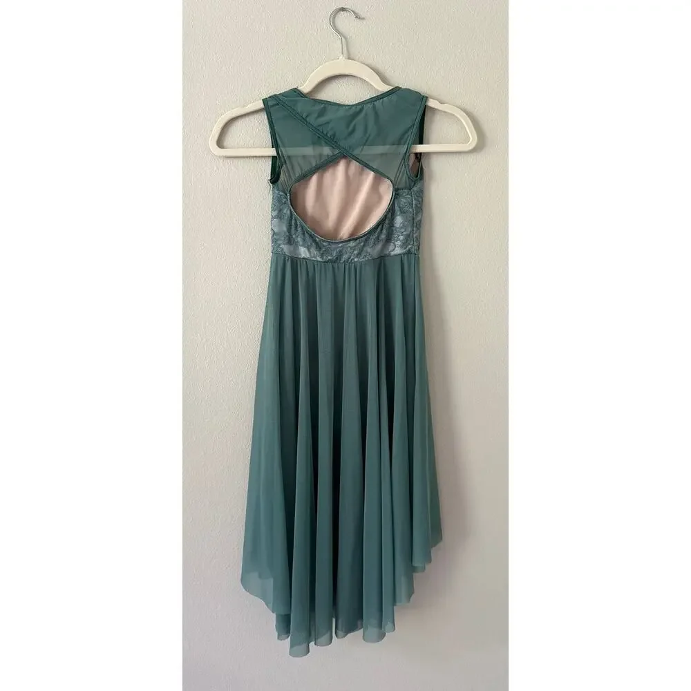 WEISSMAN Lyrical High Low Chiffon Lace Dance Costume in Seafoam Size MC